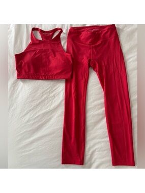 Outdoor voices Red Activewear Set - High Neck Sports Bra & Leggings